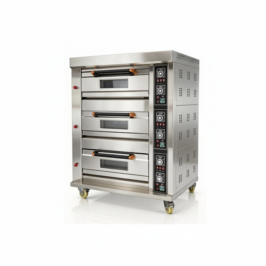 Commercial Pizza Oven Gas Heating Triple Deck Pizza Oven Stainless Steel Bread Baking Machine 6 Baking Sheets 110V for Restaurant Kitchen Bakery
