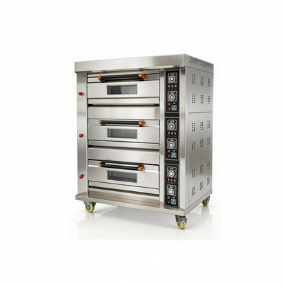 Commercial Pizza Oven Gas Heating Triple Deck Pizza Oven Stainless Steel Bread Baking Machine 6 Baking Sheets 110V for Restaurant Kitchen Bakery