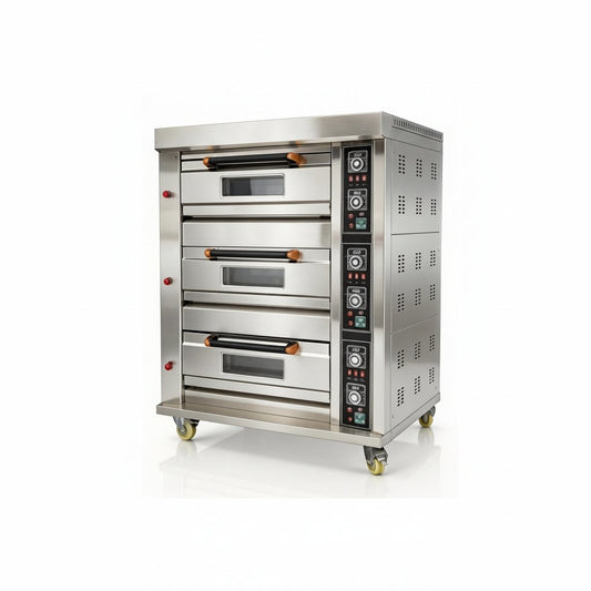 Commercial Pizza Oven Gas Heating Triple Deck Pizza Oven Stainless Steel Bread Baking Machine 6 Baking Sheets 110V for Restaurant Kitchen Bakery