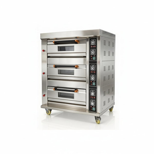 Commercial Pizza Oven Gas Heating Triple Deck Pizza Oven Stainless Steel Bread Baking Machine 6 Baking Sheets 110V for Restaurant Kitchen Bakery